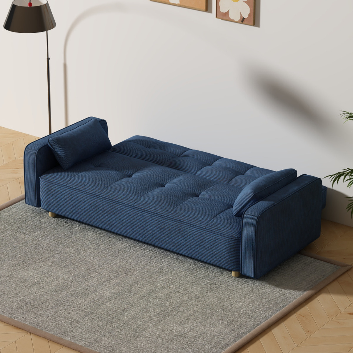 Canapé scandinave convertible 3 places en velours côtelé bleu COOPER