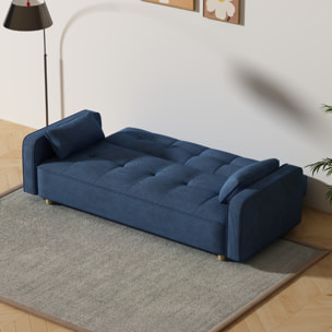 Canapé scandinave convertible 3 places en velours côtelé bleu COOPER