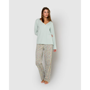 Pijama largo de algodón con escote pico belinda verde agua