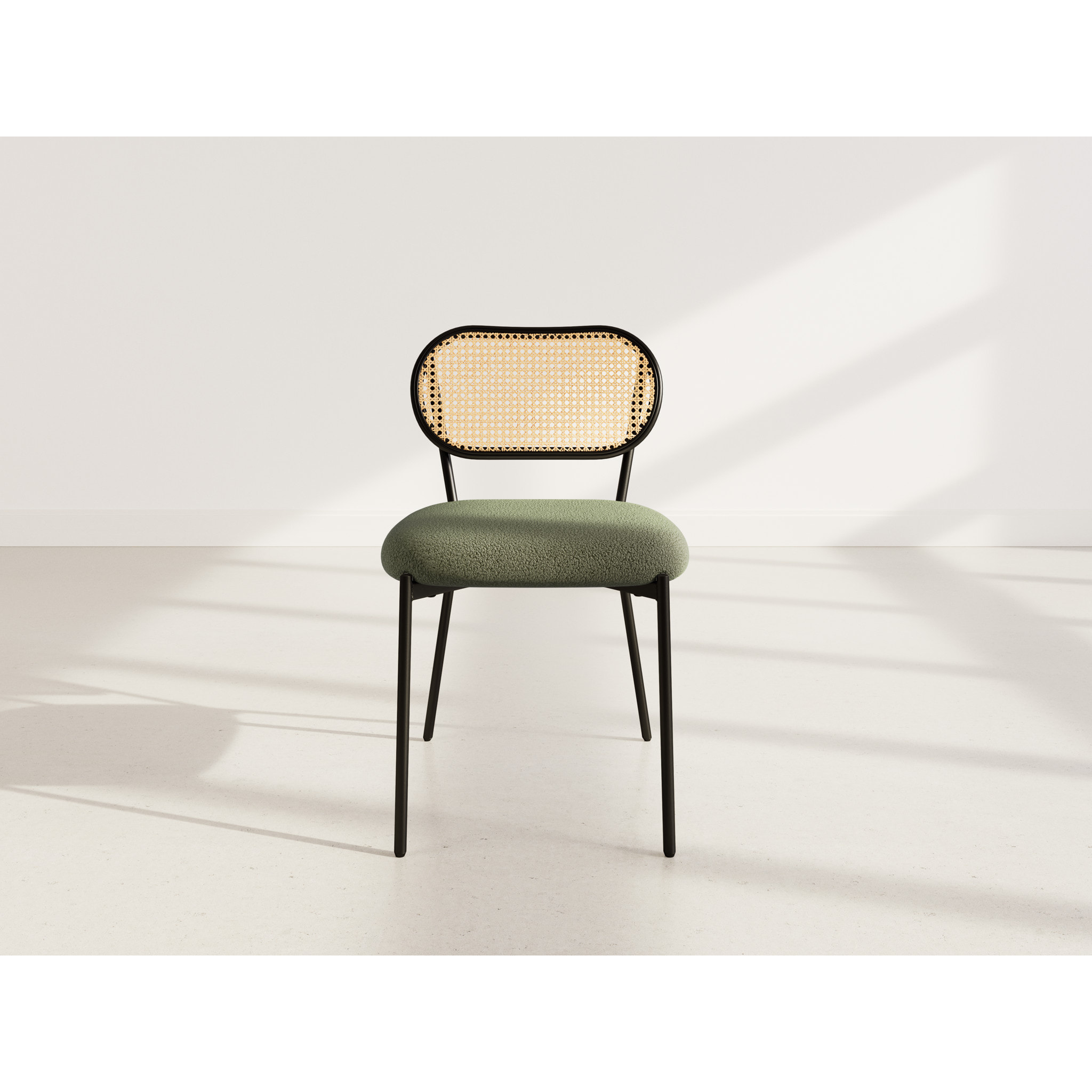 Luciano - lot de 2 chaises cannage - dossier arrondi - en tissu bouclette - Vert Kaki