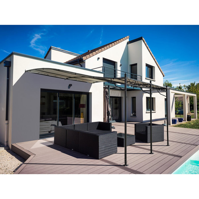 Pergola tonnelle adossée en métal - 3 x 4 m - Beige
