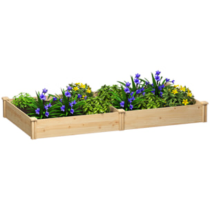 Jardinera Elevada de Madera, Huerto Urbano para Cultivar Plantas, Macetero Exterior con Divisor y Base Abierta, Pintura DIY, para Jardín, Terraza, 235x121x26 cm, Natural