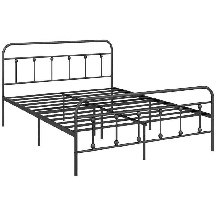 Lit double acier noir - tête de lit, pied de lit et sommier inclus - compatible matelas 140x200 cm