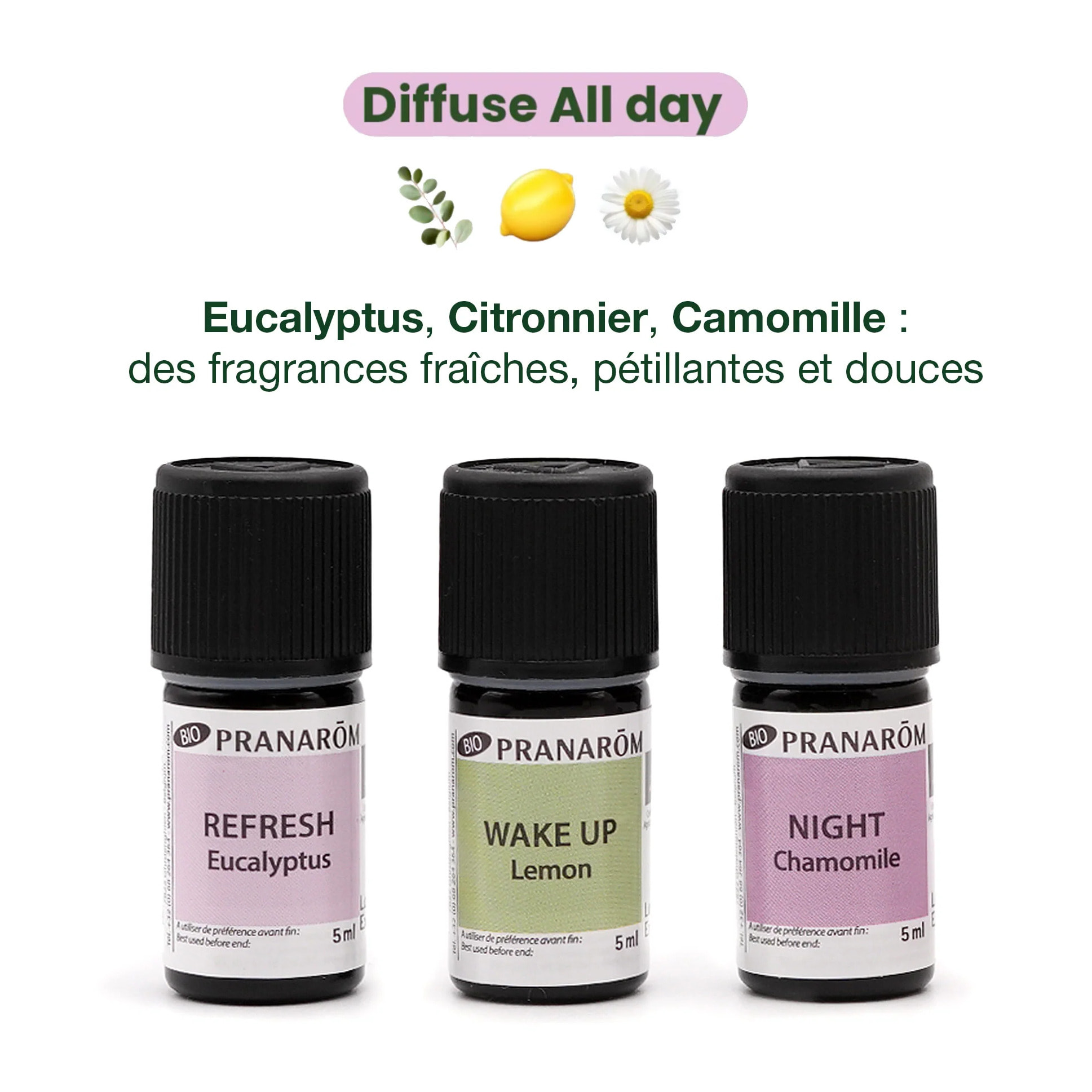 Pranarom - Coffret Diffuse All Day - Bio - 3x5ml