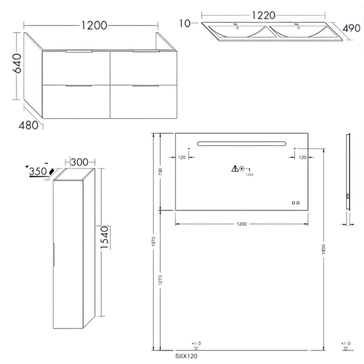 Meuble double vasque 120 cm BURGBAD Olena chêne clair + miroir + colonne
