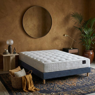 Ensemble matelas ressorts PULSAR, mémoire de forme, H27 cm, sommier bleu