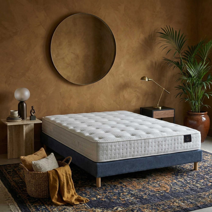 Ensemble matelas ressorts PULSAR, mémoire de forme, H27 cm, sommier bleu