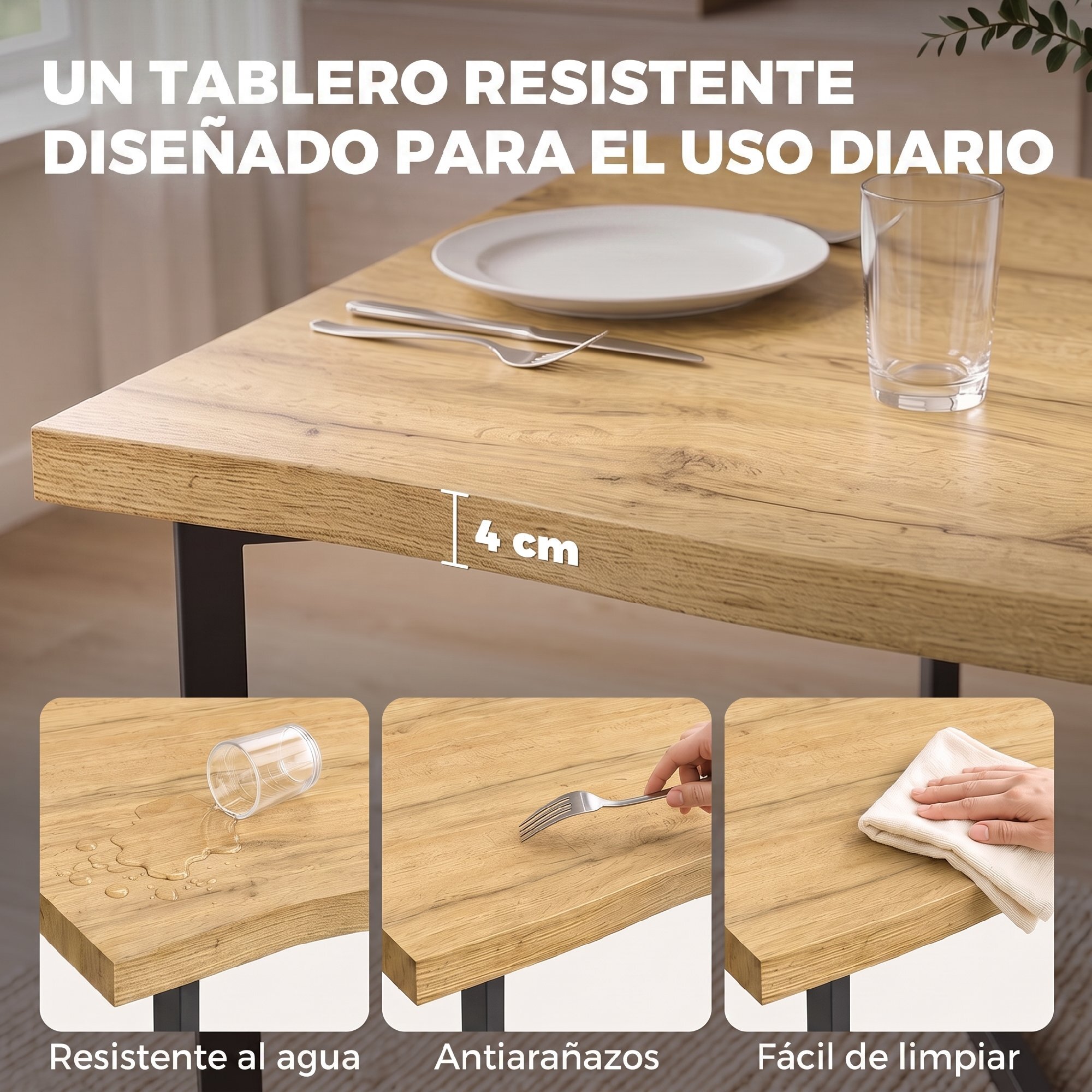 Mesa de Comedor, Mesa de Cocina para 2 Personas con Tablero Grueso, Patas Metálicas, Estilo Moderno, para Sala de Estar, 110x67x75,5 cm, Roble