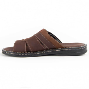 Sandalia De Piel - Marron - Altura: