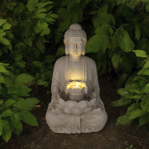 Fuente Buda en color Arena con Luces LED para Espacio Exterior 28,5x24,5x48cm