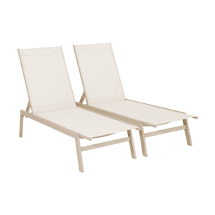 Lot de 2 transats beige. 5 positions. en textilène et métal. FLORA.  L155 x P59 x H106cm