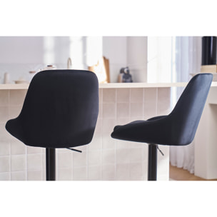Tabourets de bar design réglables en tissu velours noir et métal noir 360° (lot de 2) HOLO