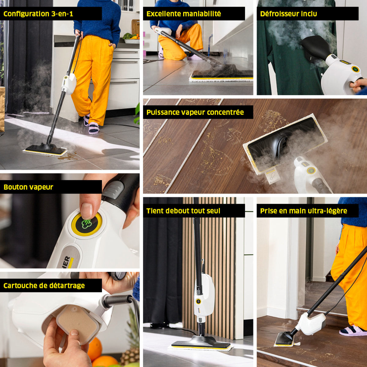 Balai vapeur Karcher SC1 Multi & Up Textile Edition - Puissance 1200W- défroisseur à main- Accessoires inclus- multifonctions