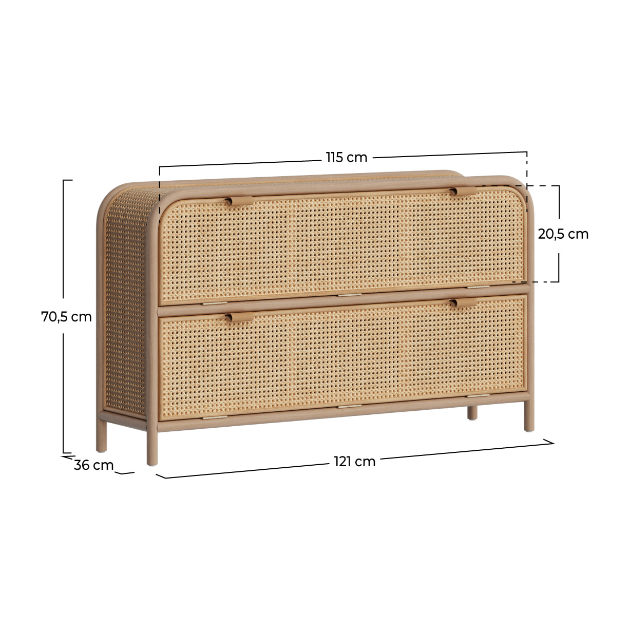 Commode en rotin et bois massif, 2 portes abattantes - Alata