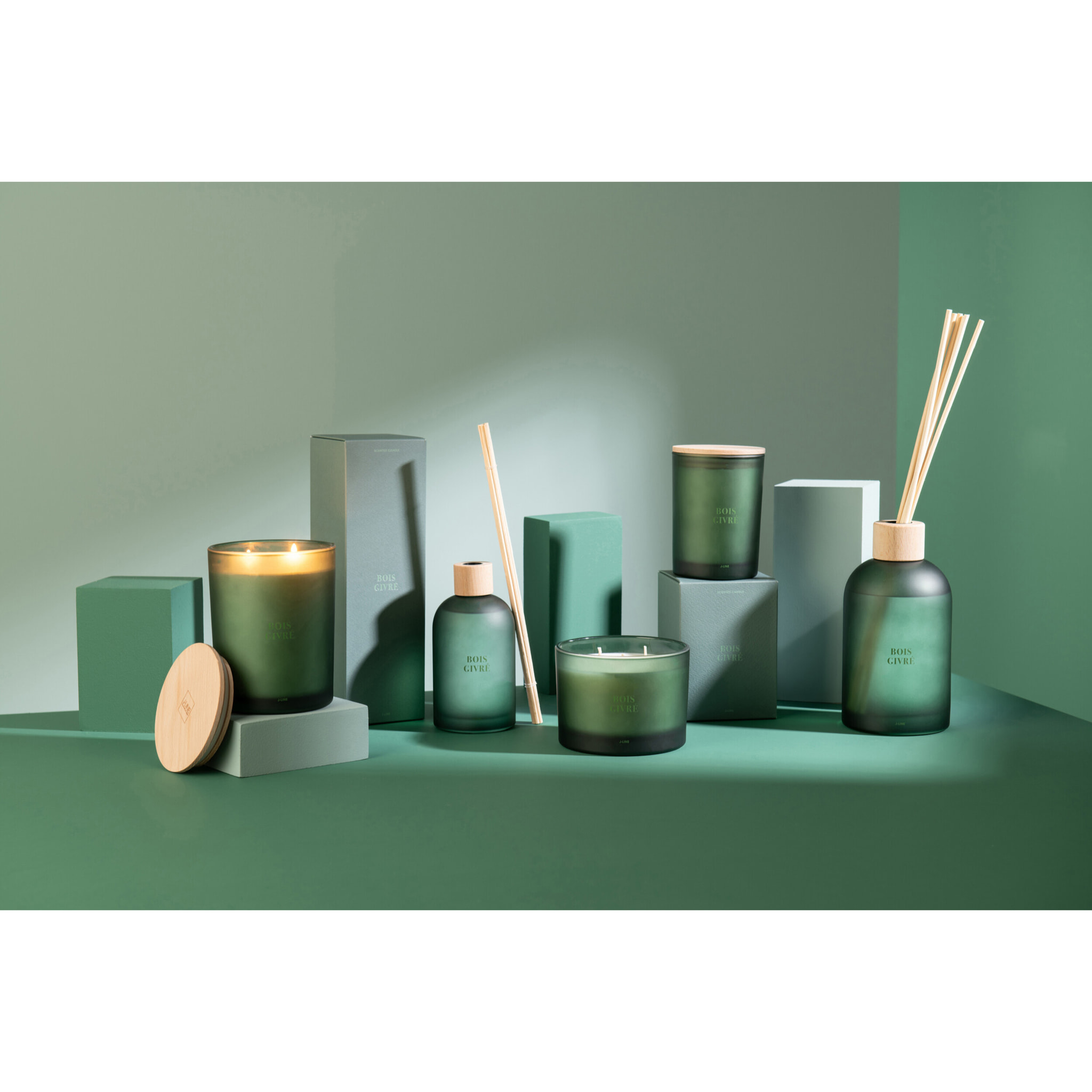 J-Line Bâtonnets parfumés Accords Essentiels - Bois Givré - vert - 250 ml