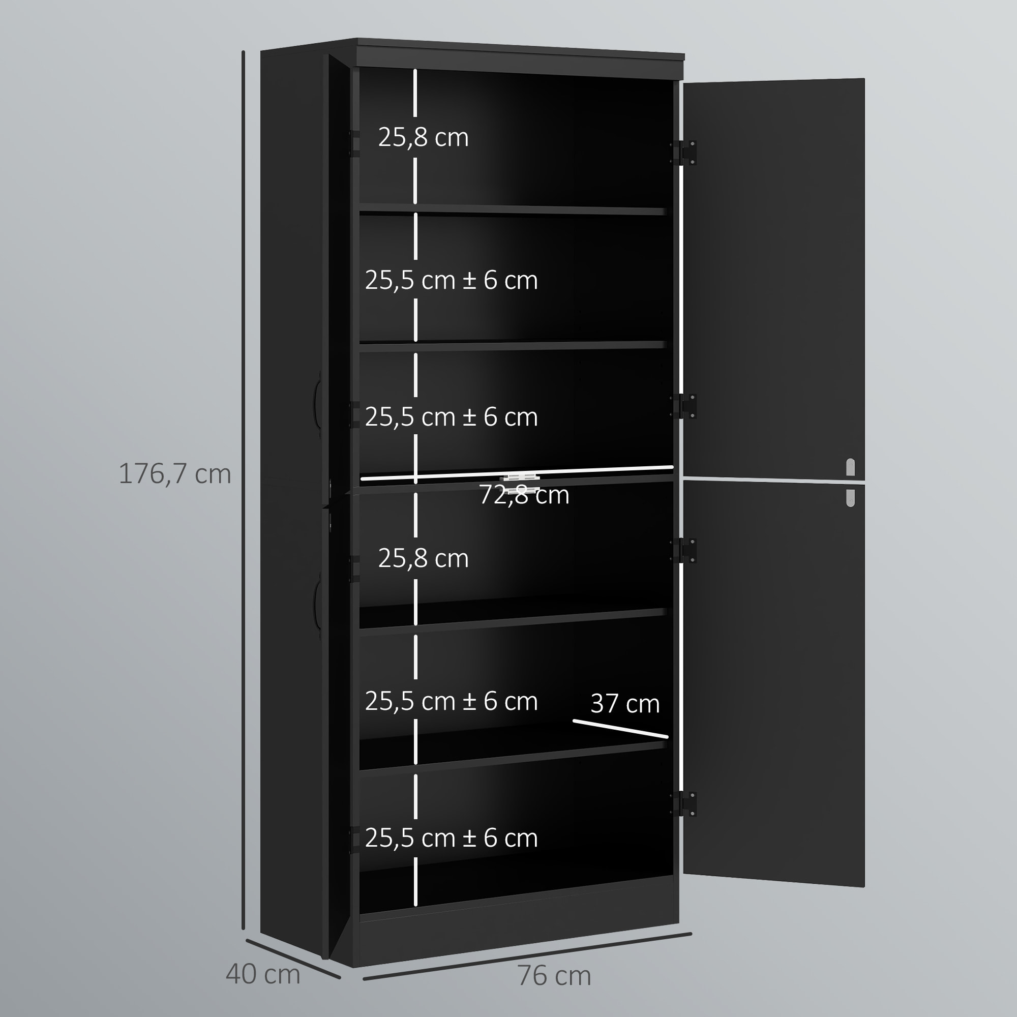 Armoire de cuisine buffet de salle à manger avec 4 portes 6 étagères de rangement style moderne 76 x 40 x 177 cm noir
