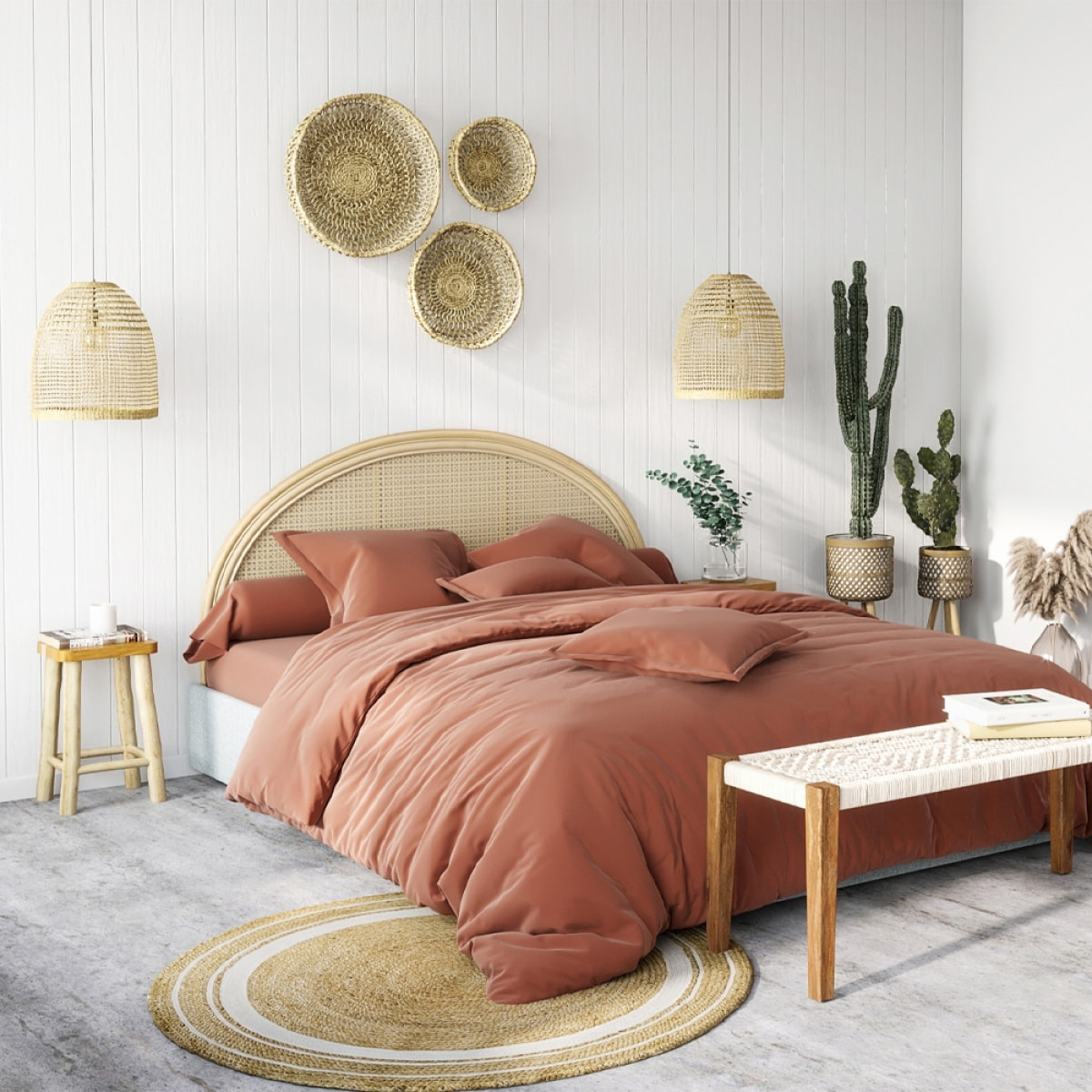 Tête de lit 140 cm en rotin et cannage - Madya