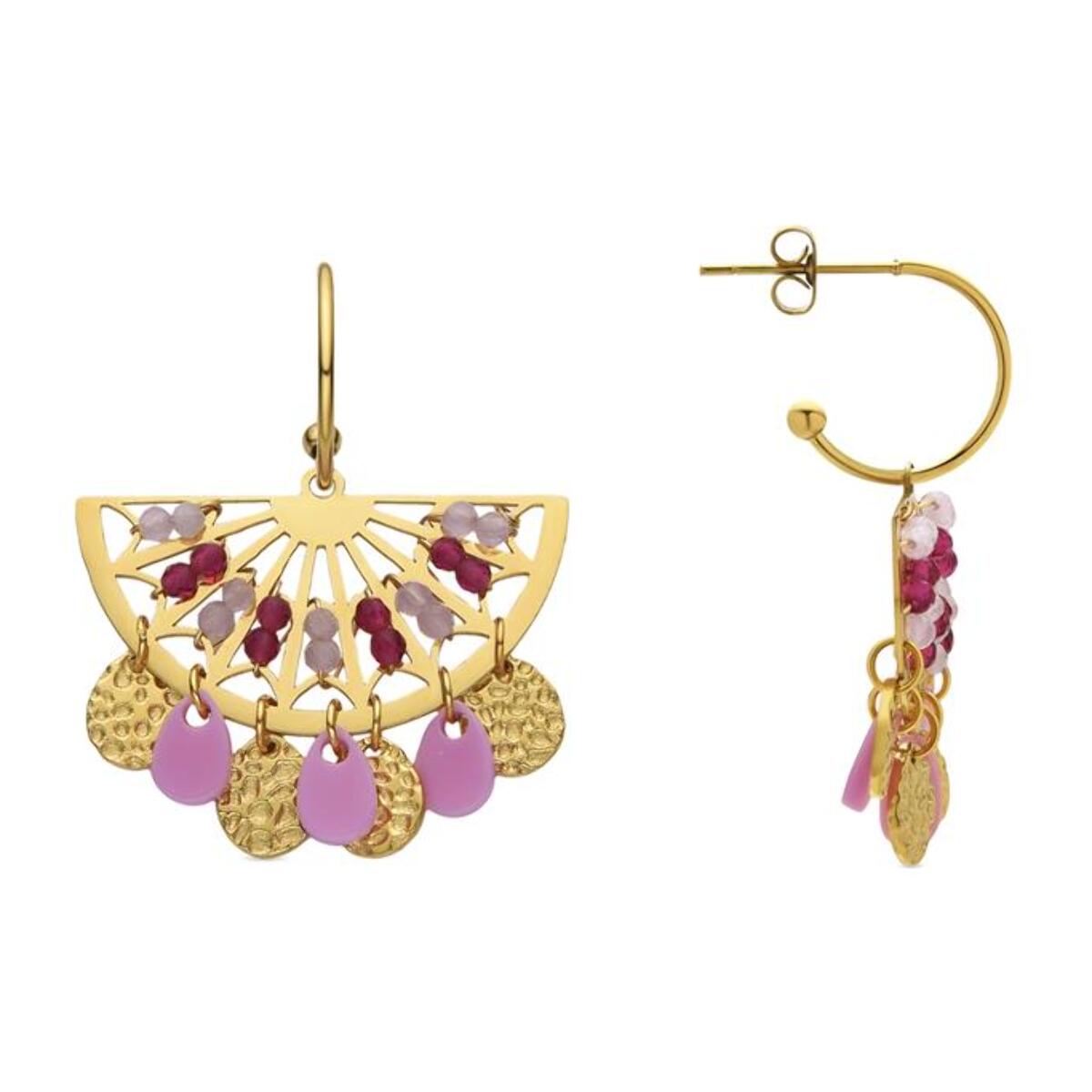 Pendientes con Cristal Rosa acabado oro 18k