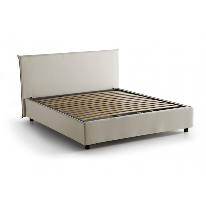 Letto matrimoniale Azue, Letto contenitore con rivestimento in tessuto, 100% Made in Italy, Apertura frontale, adatto per materasso Cm 140x190, Beige