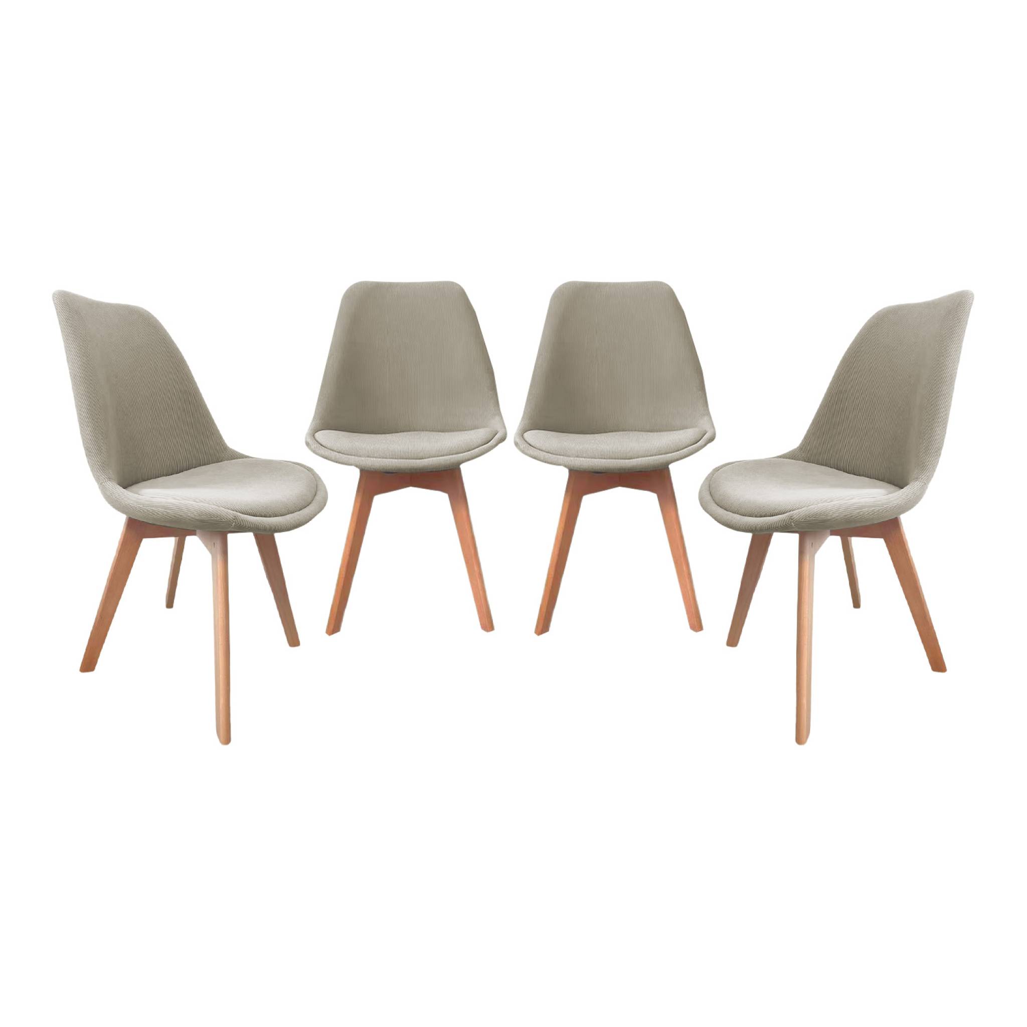 Lot de 4 chaises scandinaves revêtement velours côtelé gris clair. pieds bois de hêtre - Nils