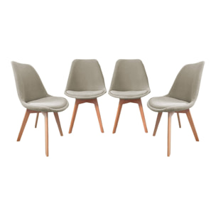 Lot de 4 chaises scandinaves revêtement velours côtelé gris clair. pieds bois de hêtre - Nils