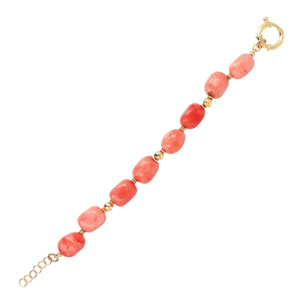 Bracciale in Argento 925 Placcato Oro Giallo 18kt con Sfere Martellate e Pietre Naturali Quarzi Rosa