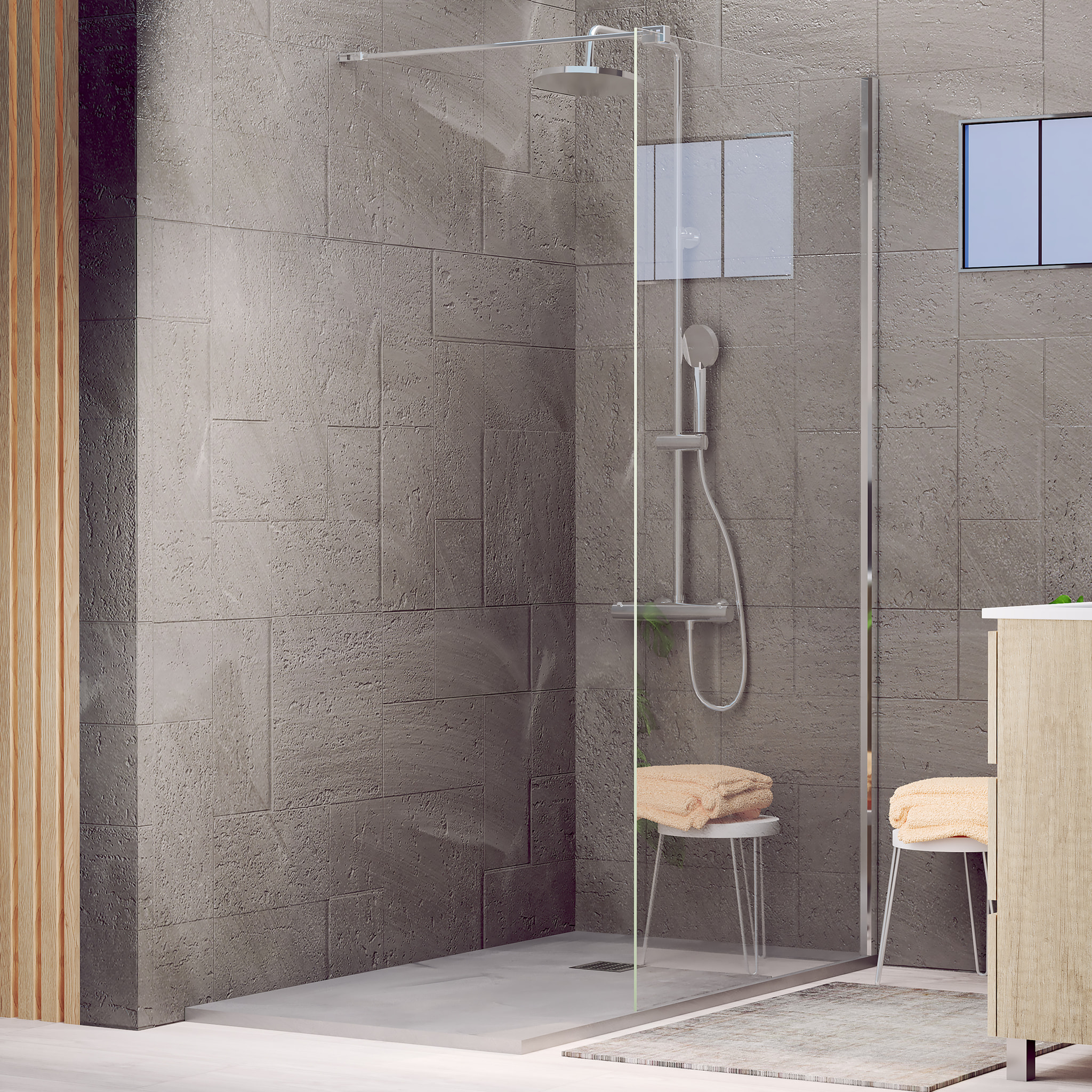 Paroi de Douche | Panneau Fixe | 100 X 195 cm | Profil Chromé | Verre Tempéré de 8 mm d'Épaisseur | Traitement Anti-Calcaire | Alday