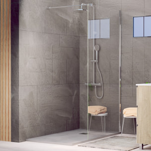 Paroi de Douche | Panneau Fixe | 100 X 195 cm | Profil Chromé | Verre Tempéré de 8 mm d'Épaisseur | Traitement Anti-Calcaire | Alday