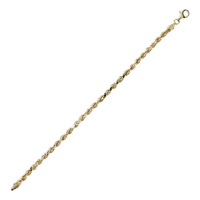 Bracciale con Catena Corda Diamanata in Argento 925 placcato Oro Giallo 18Kt