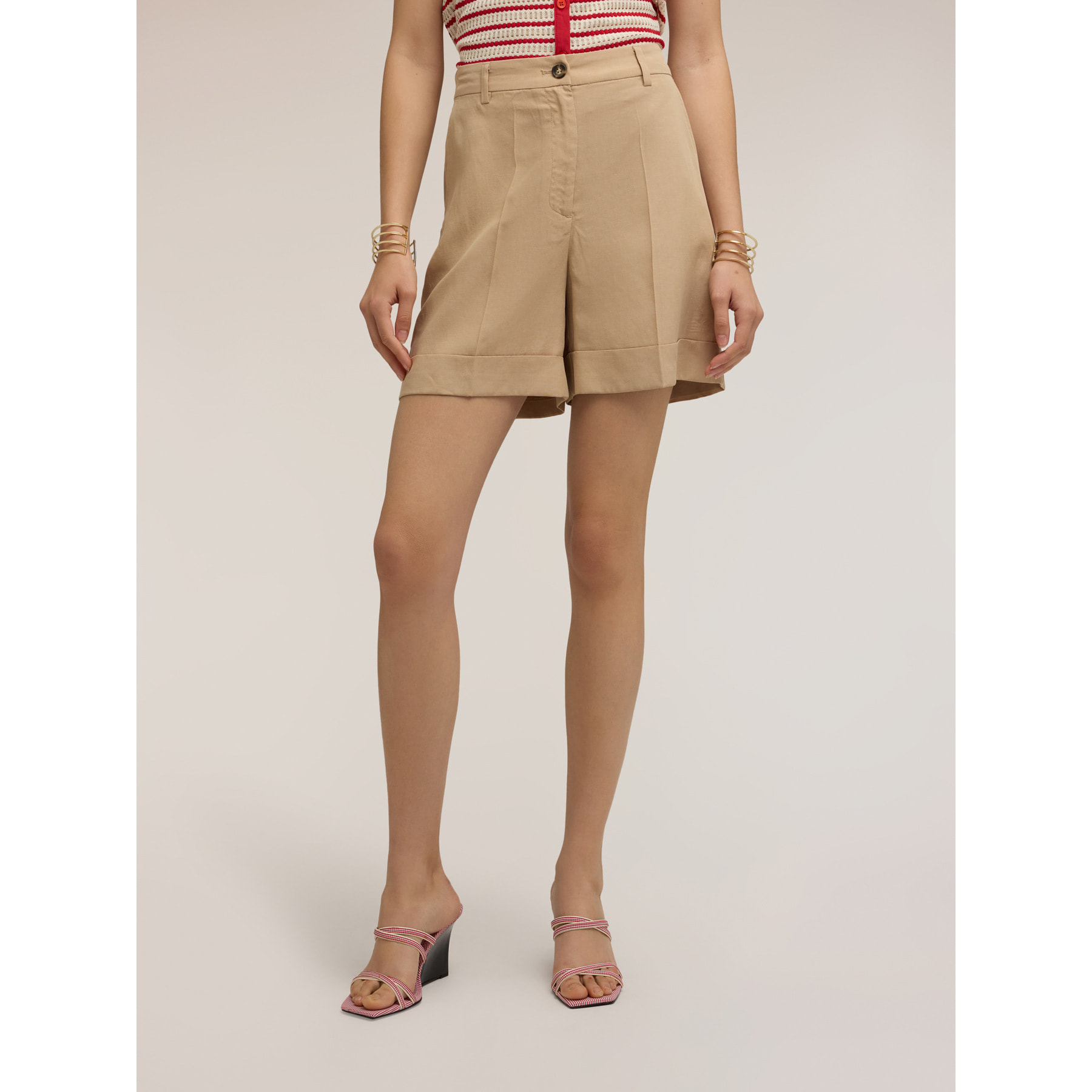 Motivi - Shorts de mezcla de lino con dobladillo - Beige