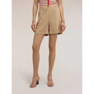Motivi - Shorts de mezcla de lino con dobladillo - Beige