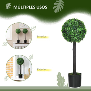 Juego de 2 Plantas Artificiales Decorativas 60 cm Árboles de Bolas de Boj en Macetas Plantas Falsas para Decoración Interior y Exterior del Hogar Ø20x60 cm Verde