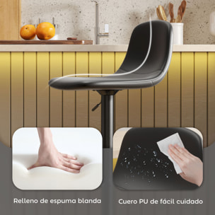 Juego de 2 Taburetes de Bar Taburetes Altos de Cocina Regulable en Altura 84-104 cm con Respaldo y Reposapiés Tapizado en PU Giratorio en 360° para Comedor Mostrador Negro