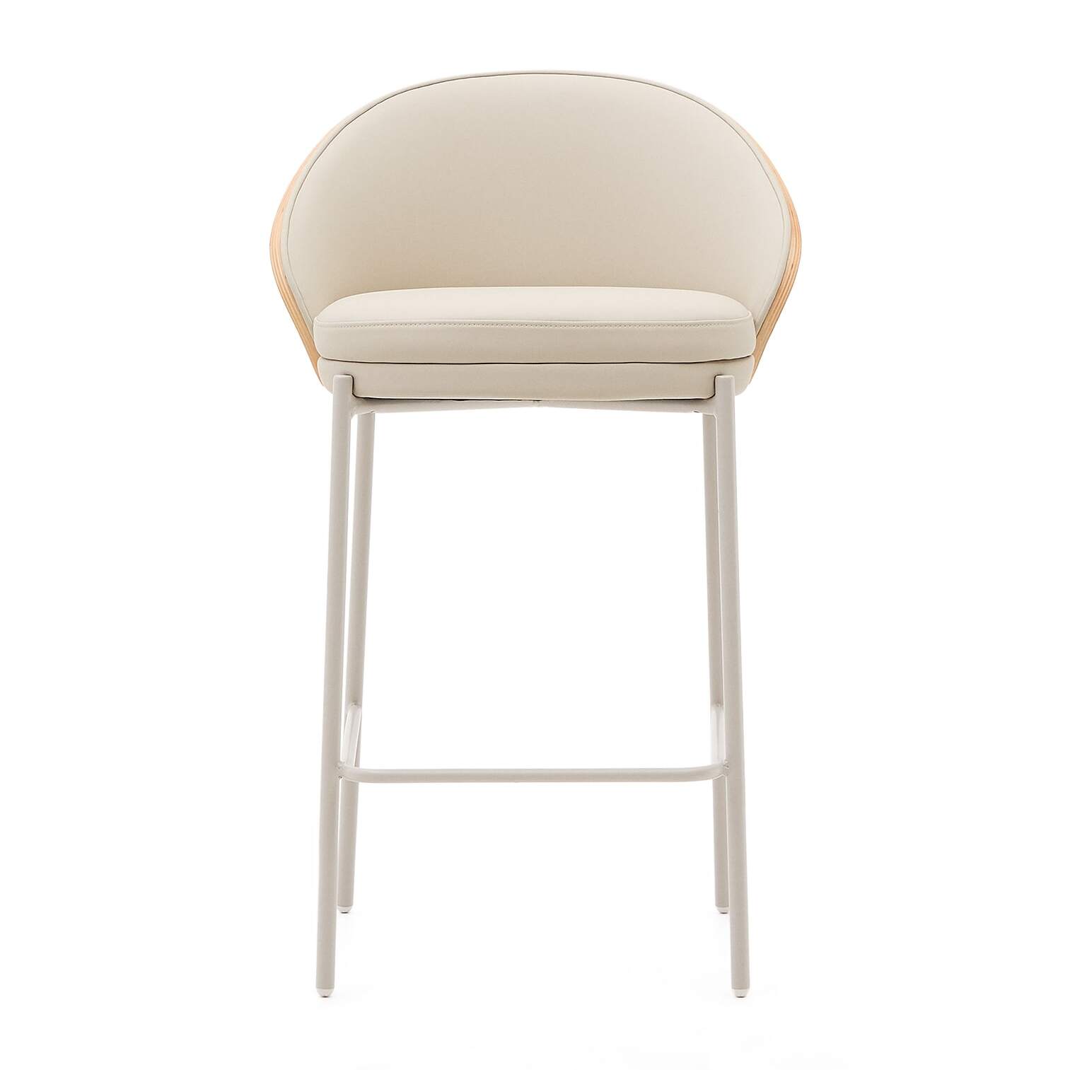 Kave Home - Sgabello Eamy di pelle sintetica beige, impiallacciatura in frassino finitura naturale 65