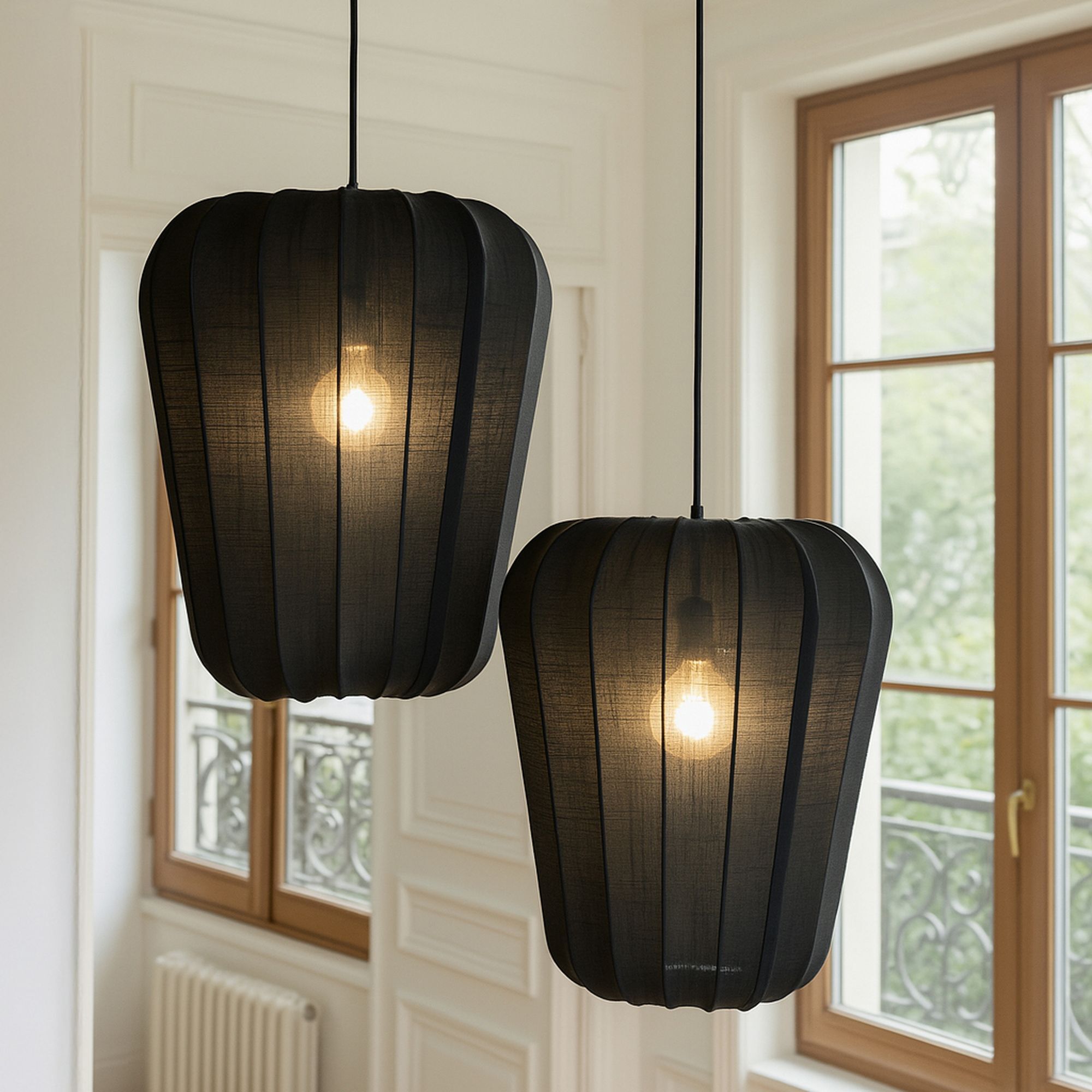 Suspension en coton noir et métal h39cm ALBA