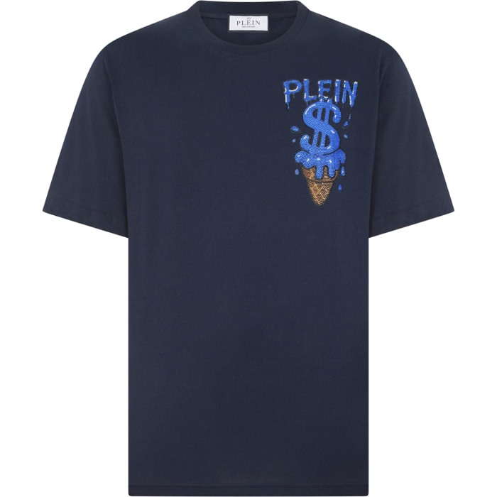PHILIPP PLEIN Round Neck T-Shirt Ice Cream Dollar Patch