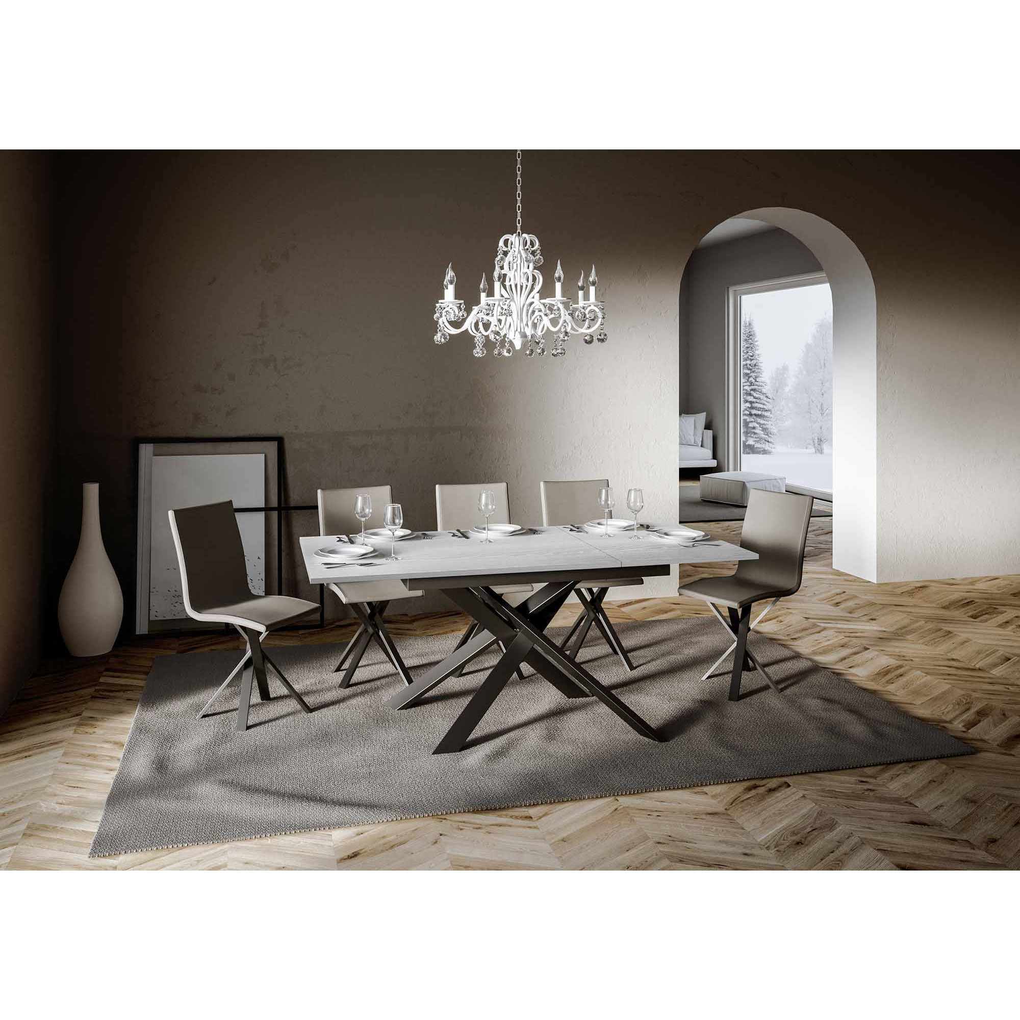 Mesa extensible 90x120/180 cm Ganty Fresno Blanco con borde a juego estructura Antracita