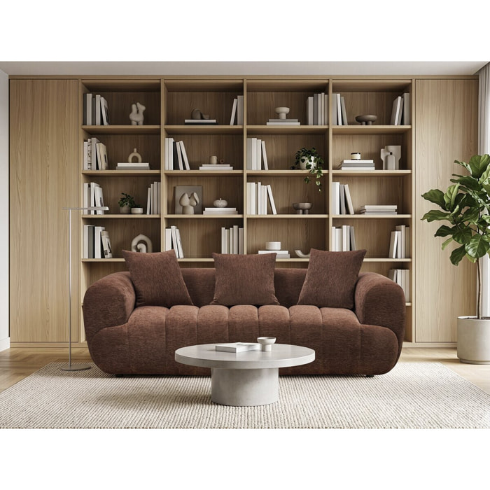 Canapé droit style bubble en tissu texturé "La Fayette" - 3 places - Marron