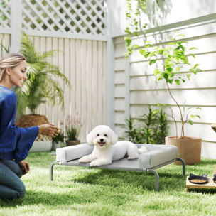 Cama Elevada para Perros Refrescante con Refuerzos Extraíbles Cama Elevada para Perros Pequeños Portátil con Malla Transpirable Marco de Acero para Interior Exterior 90x65x30 cm Gris Claro
