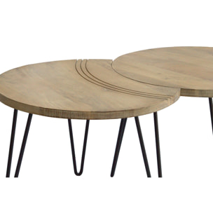 Tables basses gigognes gravées bois manguier massif et métal noir (lot de 3) VIBES