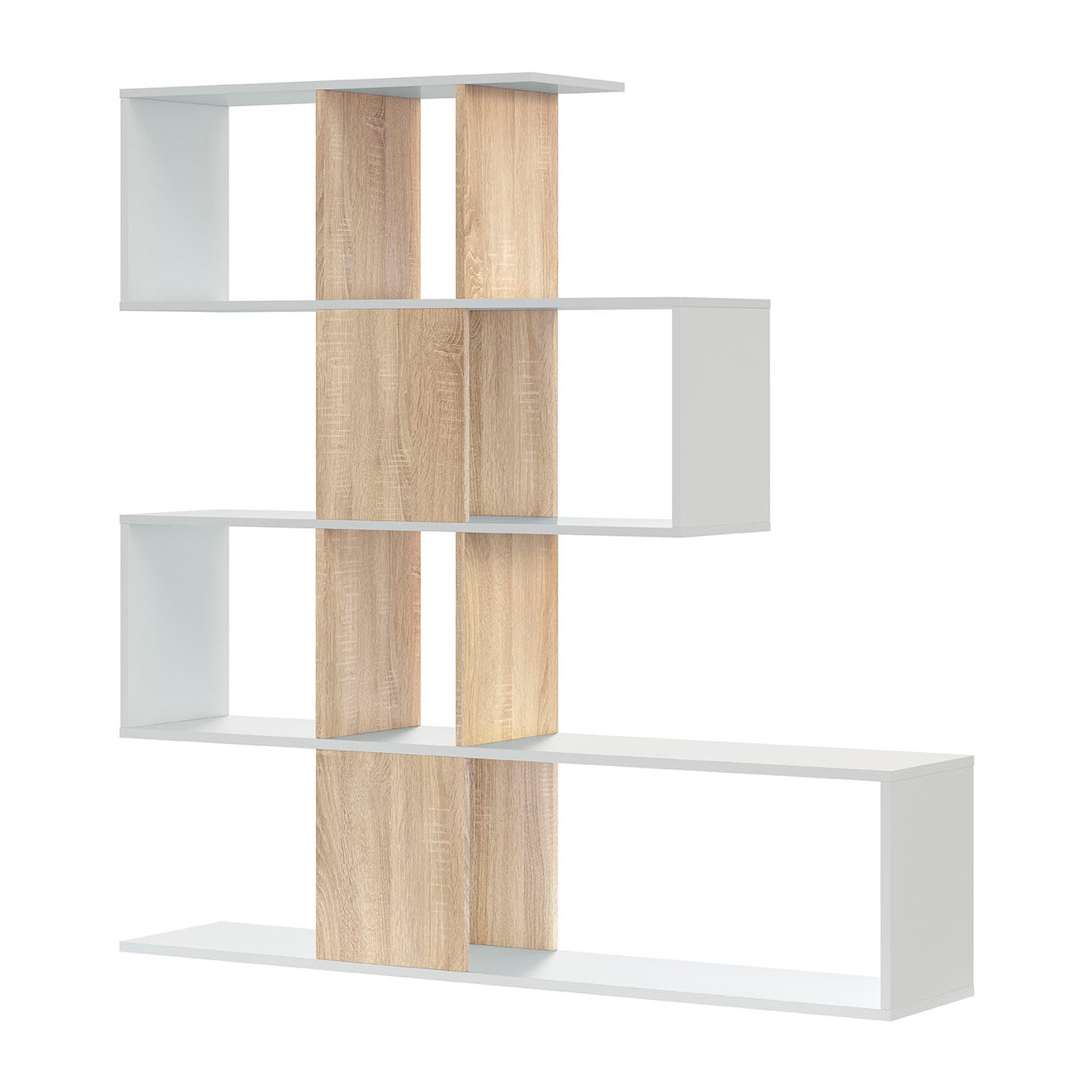 Libreria Design Zig Zag Scaffale Mensola Moderna Bianca Rovere Mobile per Libri con Ripiani per Soggiorno Salotto 145 x 145 x 29 cm Bianco Rovere