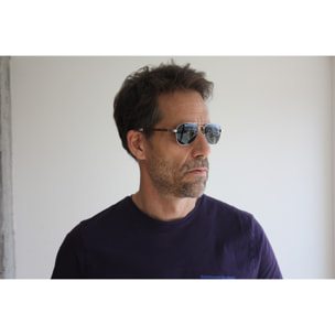 Gafas de sol OCEAN SORRENTO - De brazo de madera de peral azul oscuro con montura frontal de metal azul claro y plata brillante / Ahumada