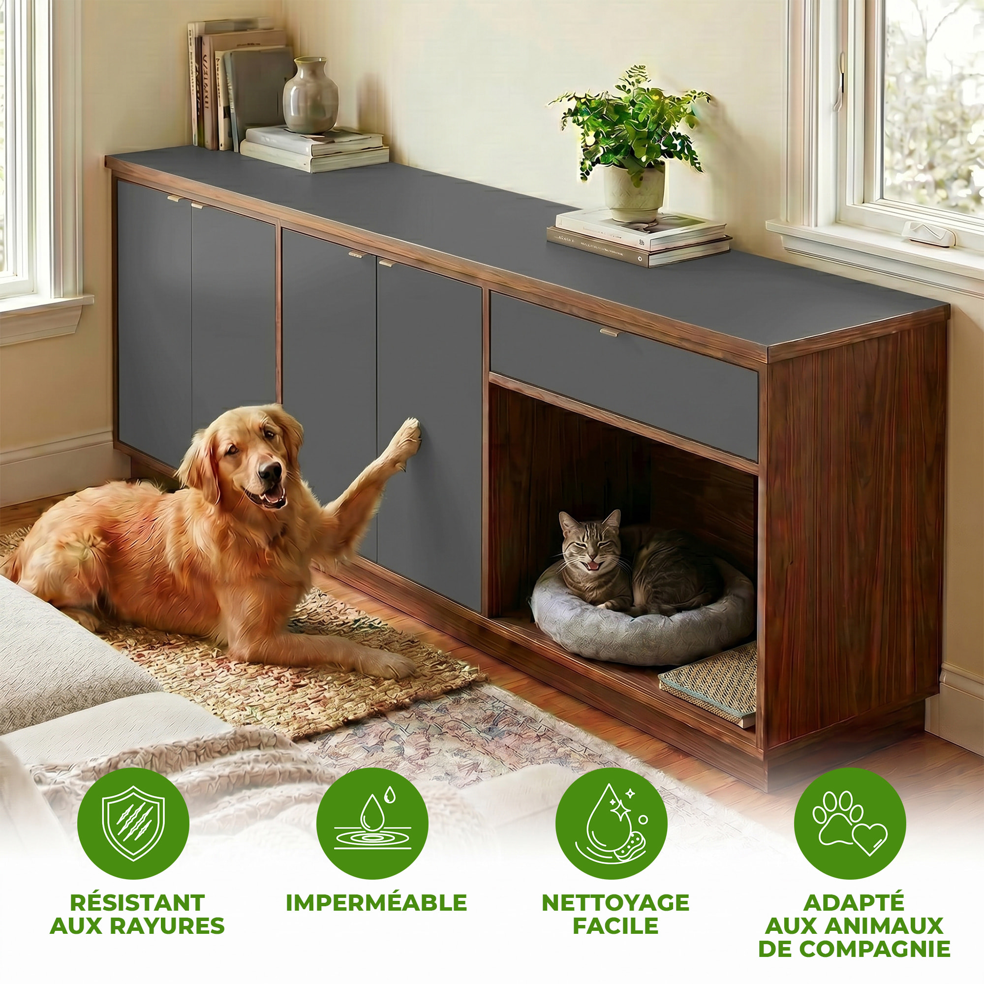 Rouleau adhésif décoratif Vinyle au Mètre - Gris fonce - Sticker Lavable Imperméable Mur Cuisine Meubles
