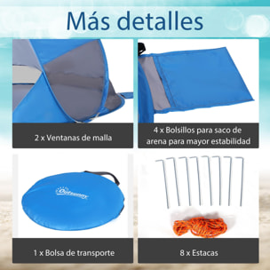 Tienda de Playa Plegable Carpa de Playa Automático para 1-2 Personas con 1 Puerta 2 Ventanas y Bolsa de Transporte para Parque Camping 200x120x90 cm Azul