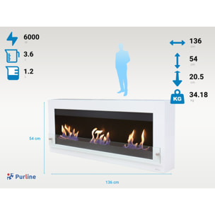 Chimenea de etanol mural extra grande en acero y cristal templado MELIBEA PURLINE 6000 W
