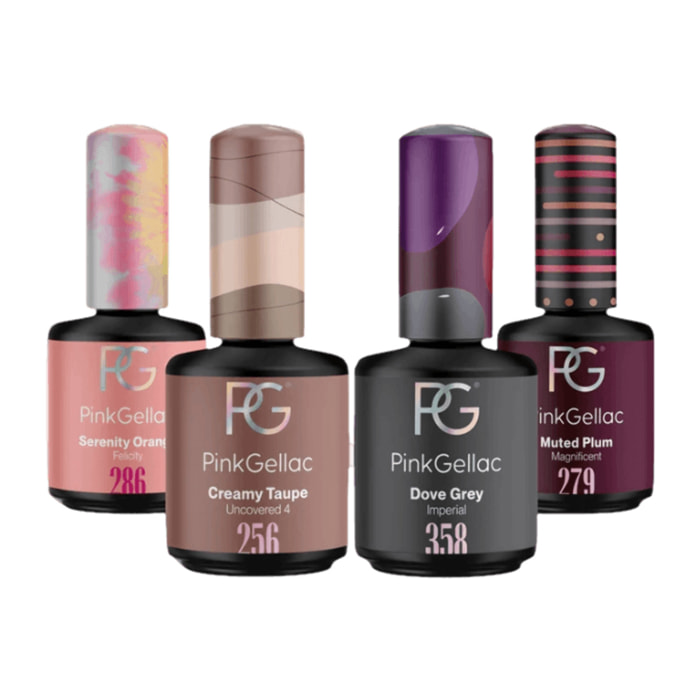 Set vernis semi-permanent - 4 x 15 ml Orange, Taupe, Prune, Gris