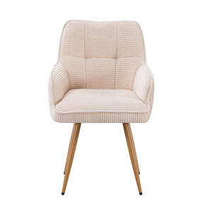 Lot de 2 chaises en velours côtelé  "Mayra" - 60 x 56 x 88 cm - Beige
