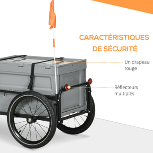 Remorque à vélo pliable avec coffre de rangement charge max. 40 Kg gris