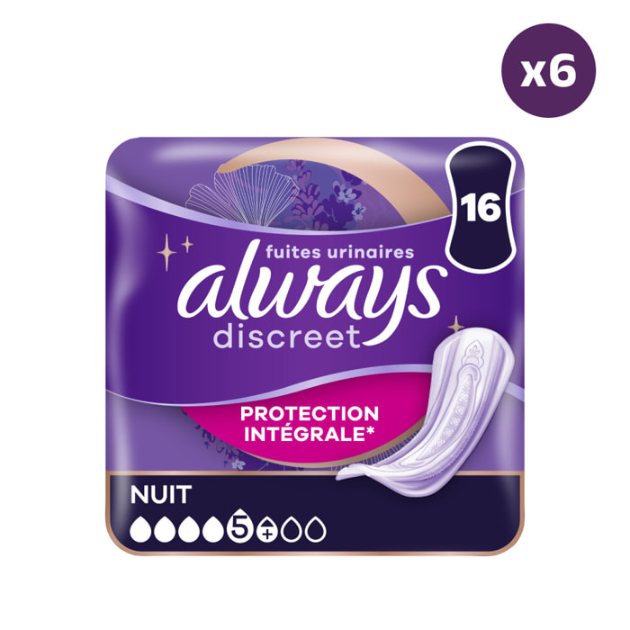 6x16 Serviettes pour Fuites Urinaires Always Discreet - Nuit