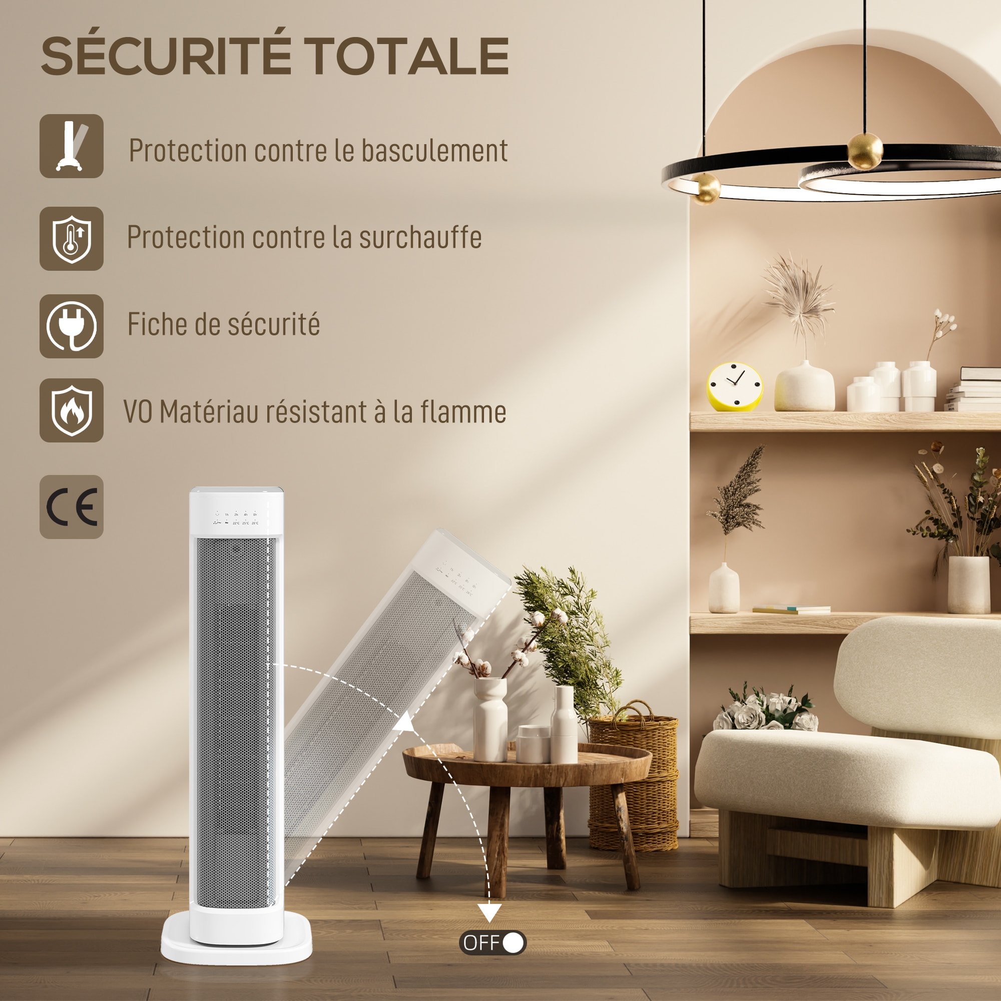 Chauffage d'appoint céramique PTC - radiateur électrique soufflant oscillant 1200-2000W timer télécommande - blanc